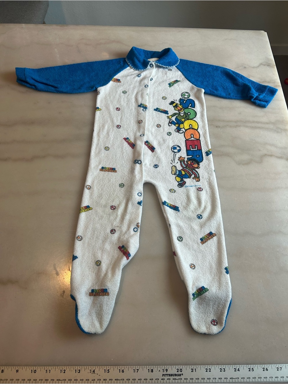 VTG 80s JCPenney Sesame Street Footed Pajamas 18M Ernie Big Bird Terry Cloth PJs